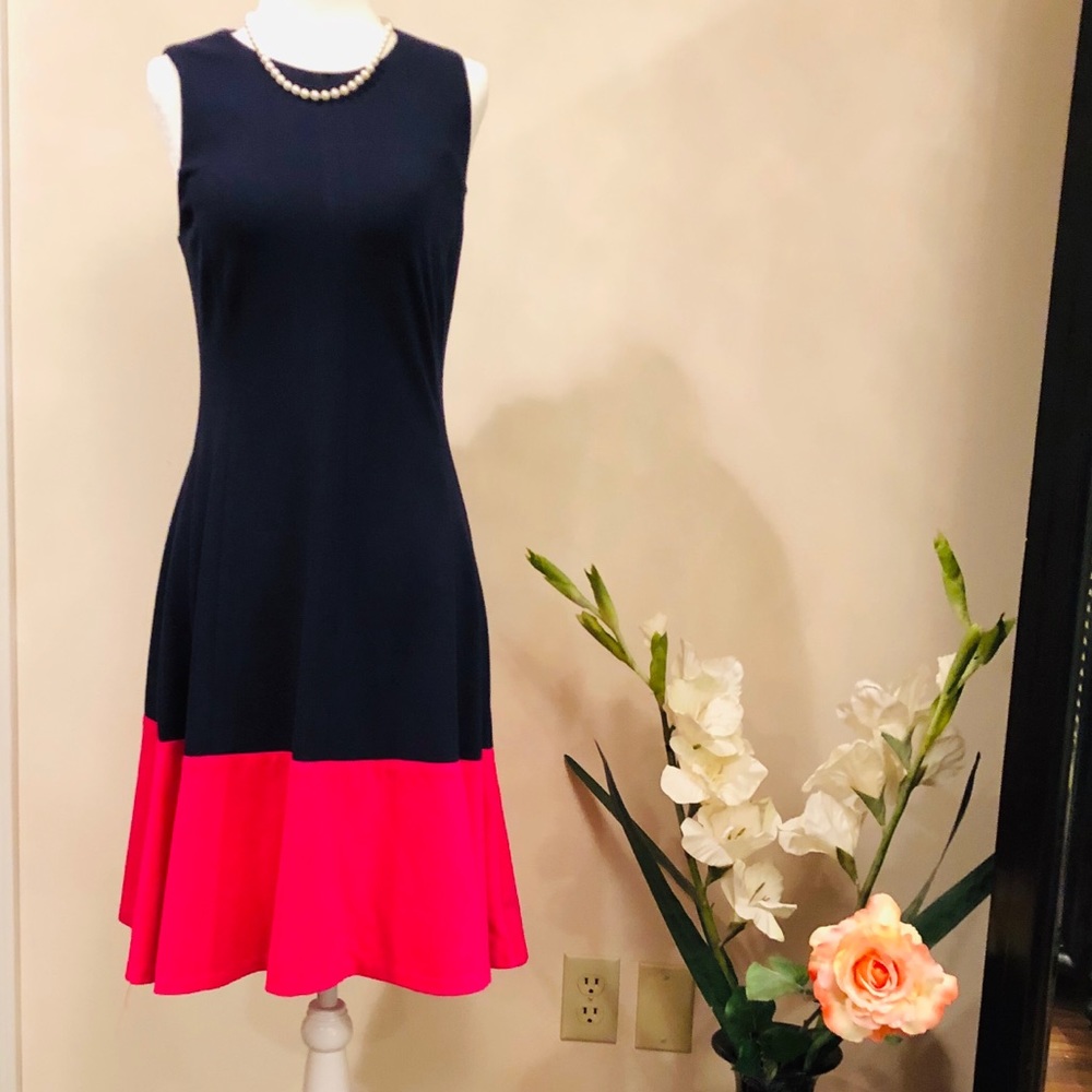 Color block sleeveless dress flared skirt - preppy office siren